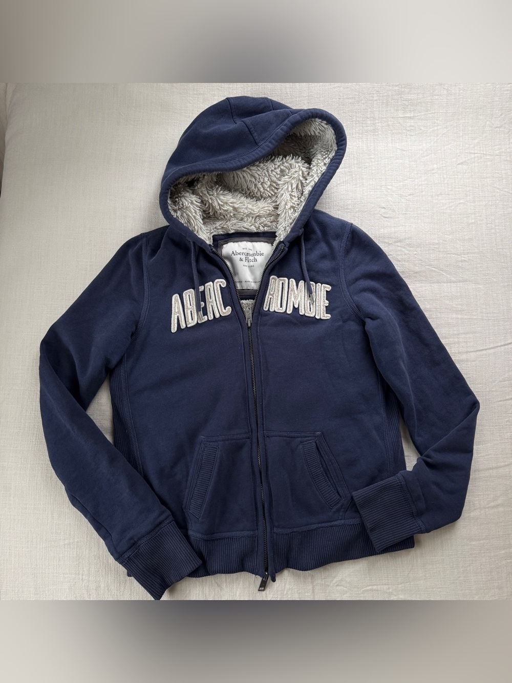 Vintage Y2K Abercrombie & Fitch Sherpa Lined Full Zip Hoodie XL Navy